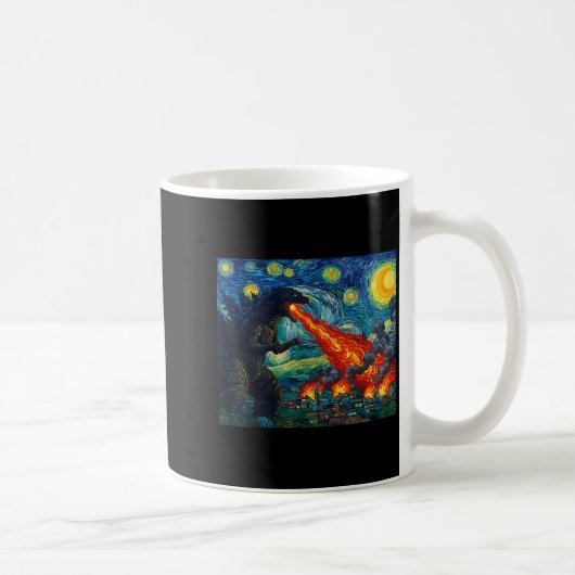 Funny Art Japanese Monster Kaiju In Van Gogh Starr コーヒーマグカップ (右)