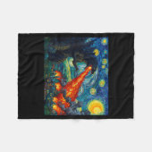 Funny Art Japanese Monster Kaiju In Van Gogh Starr フリースブランケット (正面(横))