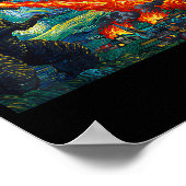 Funny Art Japanese Monster Kaiju In Van Gogh Starr ポスター (角)