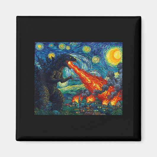 Funny Art Japanese Monster Kaiju In Van Gogh Starr マグネット (正面)