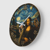 Funny Art Selfie Mona Lisa  ラージ壁時計 (傾斜)