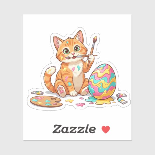 Funny Artist Cat Painting Easter Egg Messy Sticker シール (シート)