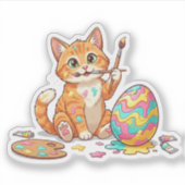 Funny Artist Cat Painting Easter Egg Messy Sticker シール (正面)