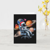 Funny Astronaut Christmas Space Lights Santa Hat P カード (黄色い花)