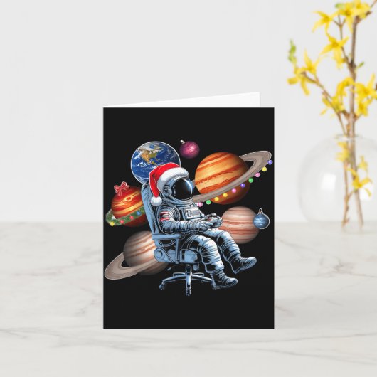 Funny Astronaut Christmas Space Lights Santa Hat P カード (黄色い花)