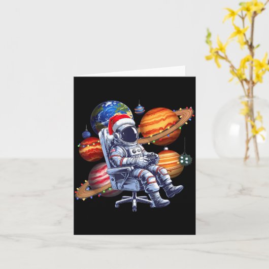 Funny Astronaut Christmas Space Lights Santa Hat P カード (黄色い花)