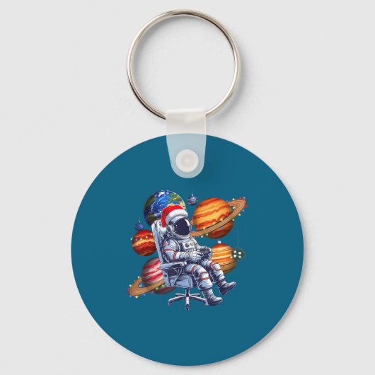 Funny Astronaut Christmas Space Lights Santa Hat P キーホルダー (正面)
