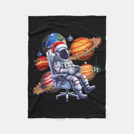 Funny Astronaut Christmas Space Lights Santa Hat P フリースブランケット (正面)