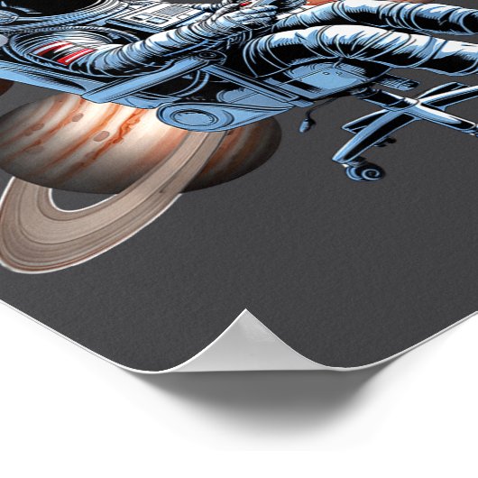 Funny Astronaut Christmas Space Lights Santa Hat P ポスター (角)