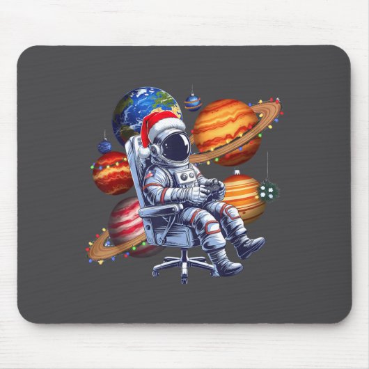 Funny Astronaut Christmas Space Lights Santa Hat P マウスパッド (正面)