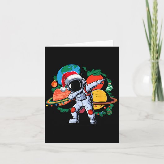 Funny Astronaut Christmas Space Planets Santa Hat  カード (正面)