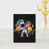 Funny Astronaut Christmas Space Planets Santa Hat  カード (黄色い花)