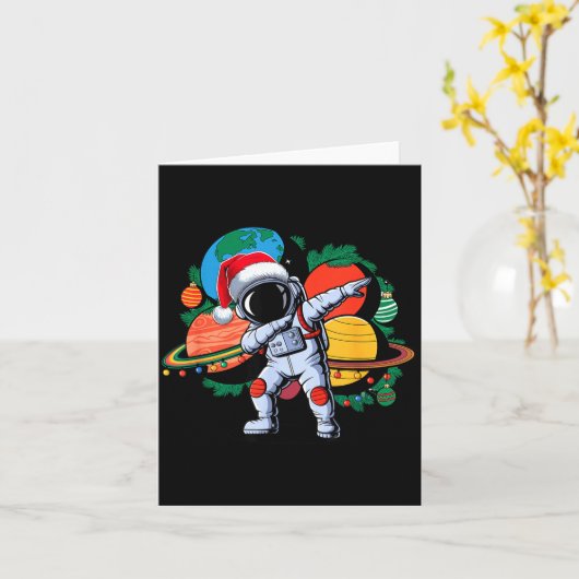 Funny Astronaut Christmas Space Planets Santa Hat  カード (黄色い花)