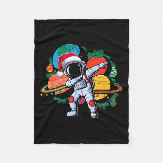 Funny Astronaut Christmas Space Planets Santa Hat  フリースブランケット (正面)