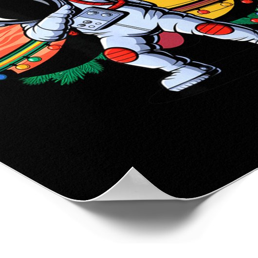 Funny Astronaut Christmas Space Planets Santa Hat  ポスター (角)