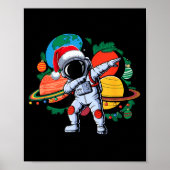 Funny Astronaut Christmas Space Planets Santa Hat  ポスター (正面)