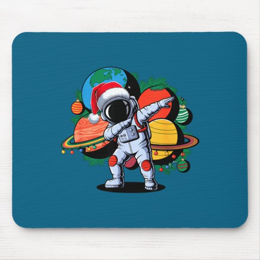 Funny Astronaut Christmas Space Planets Santa Hat  マウスパッド (正面)