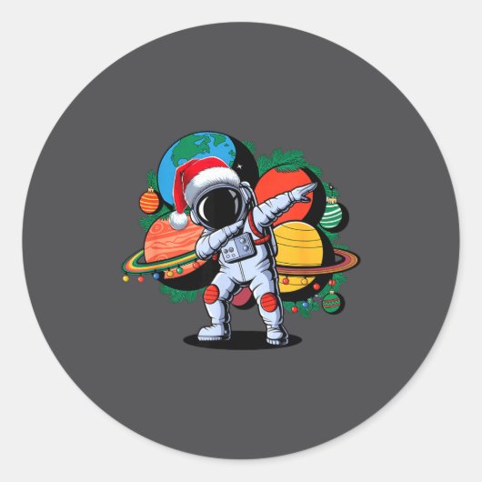 Funny Astronaut Christmas Space Planets Santa Hat  ラウンドシール (正面)
