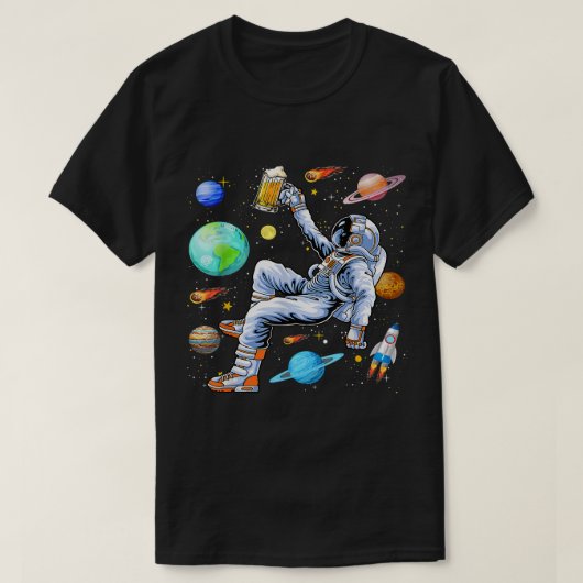 Funny Astronaut Drinks Beer In Space Outer Space B Tシャツ (デザイン正面)