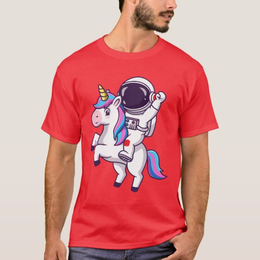 Funny Astronaut Riding Unicorn Graphic Tee Space Tシャツ (正面)