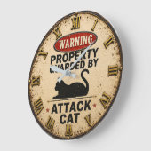 Funny Attack Cat ラージ壁時計 (傾斜)