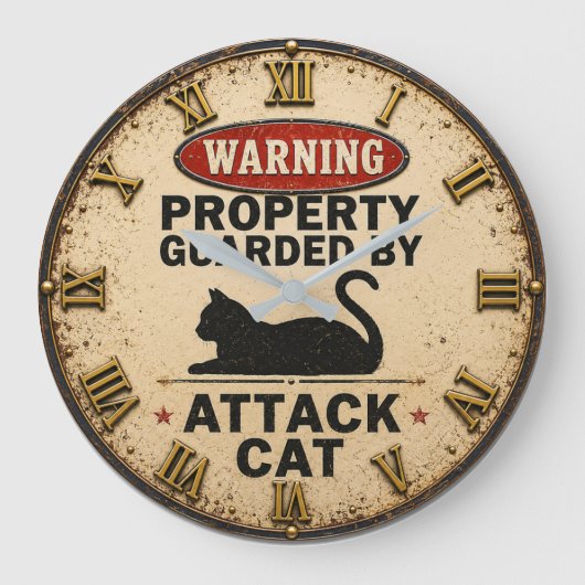 Funny Attack Cat ラージ壁時計 (正面)