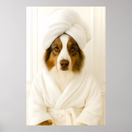 Funny Australian Shepherd Bathroom Print ポスター