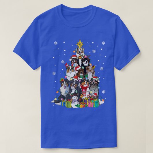 Funny Australian Shepherd Dog Christmas Tree Xmas  Tシャツ (デザイン正面)
