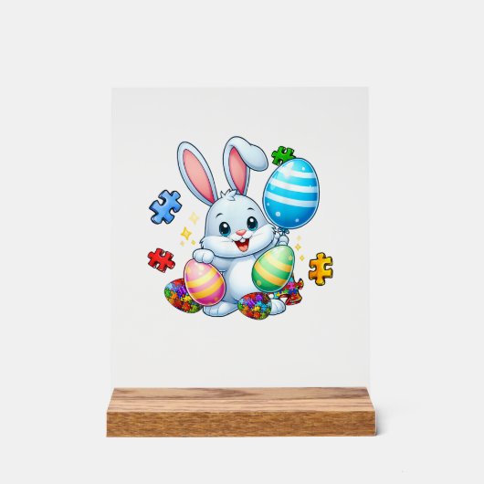 Funny Autism Awareness Puzzle Easter Bunny Eggs Ki アクリルサイン (正面)