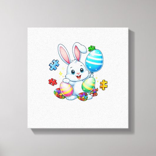 Funny Autism Awareness Puzzle Easter Bunny Eggs Ki キャンバスプリント (正面)
