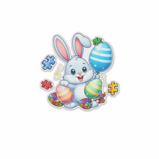 Funny Autism Awareness Puzzle Easter Bunny Eggs Ki シール (正面)