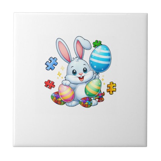Funny Autism Awareness Puzzle Easter Bunny Eggs Ki タイル (正面)