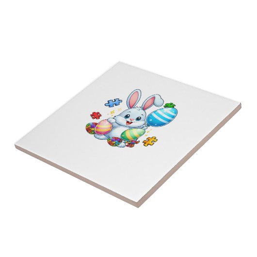 Funny Autism Awareness Puzzle Easter Bunny Eggs Ki タイル (側面)