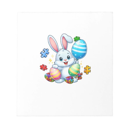 Funny Autism Awareness Puzzle Easter Bunny Eggs Ki ノートパッド (正面)