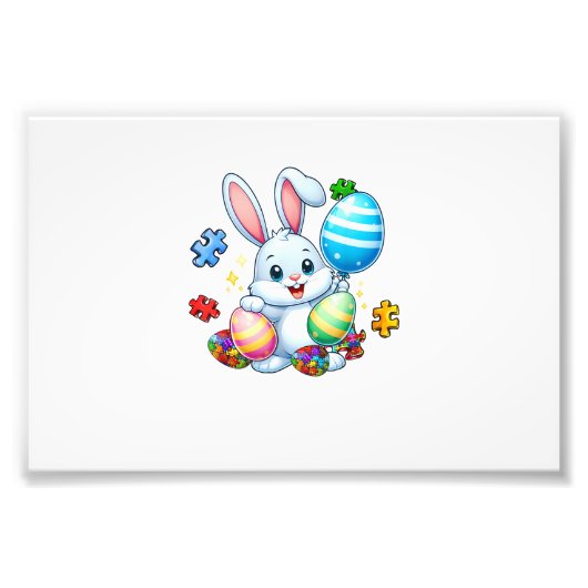 Funny Autism Awareness Puzzle Easter Bunny Eggs Ki フォトプリント (正面)