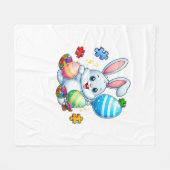 Funny Autism Awareness Puzzle Easter Bunny Eggs Ki フリースブランケット (正面(横))