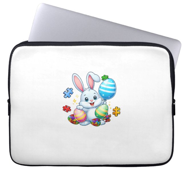 Funny Autism Awareness Puzzle Easter Bunny Eggs Ki ラップトップスリーブ (正面)
