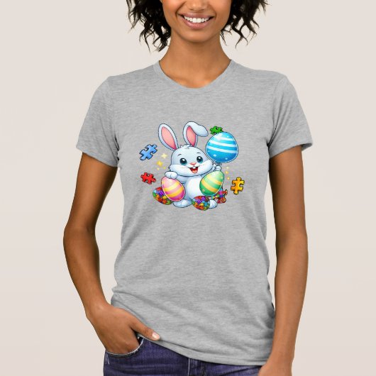 Funny Autism Awareness Puzzle Easter Bunny Eggs Ki Tシャツ (正面)