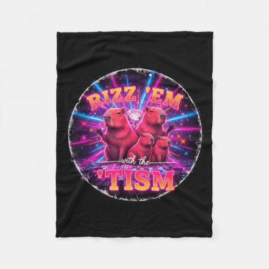 Funny Autism Rizz Em With The Tism Capybara Meme A フリースブランケット (正面)