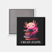 Funny Axolotl Book Lover Librarian Reading Library マグネット (正面/裏面)