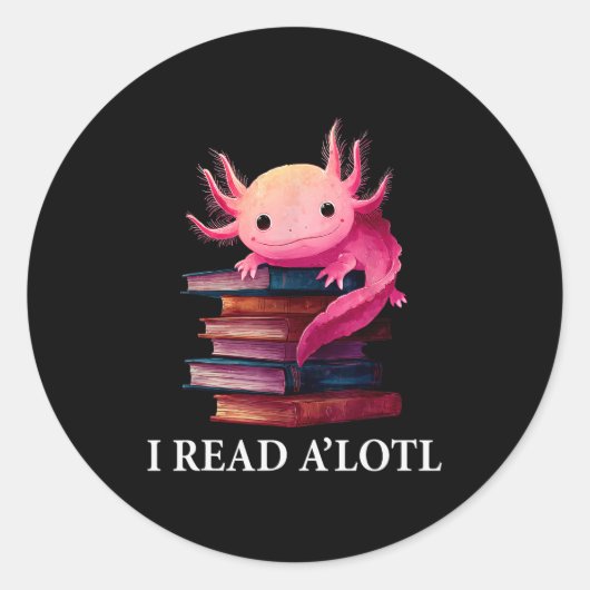 Funny Axolotl Book Lover Librarian Reading Library ラウンドシール (正面)