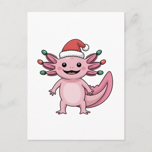 Funny Axolotl Christmas Santa Hat Xmas Outfit シーズンポストカード (正面)