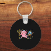 Funny Axolotl Dreidel Menorah Hanukkah Kids Womens キーホルダー (正面)