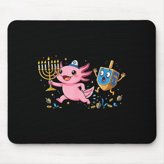 Funny Axolotl Dreidel Menorah Hanukkah Kids Womens マウスパッド (正面)