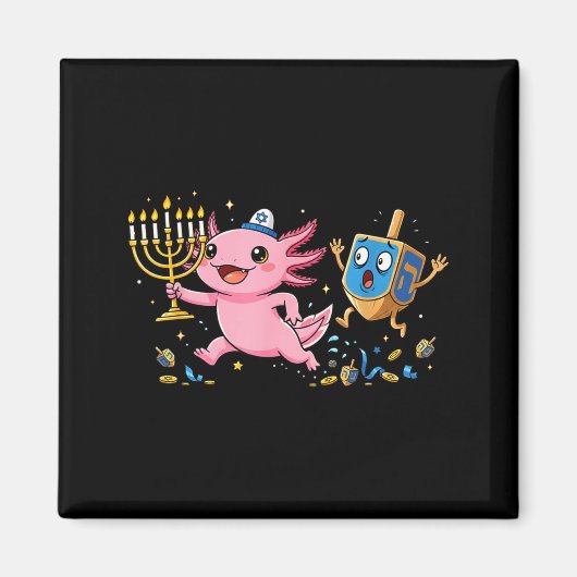 Funny Axolotl Dreidel Menorah Hanukkah Kids Womens マグネット (正面)