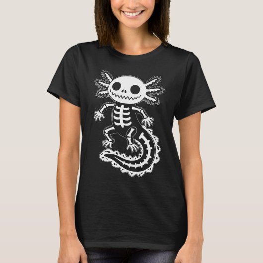 Funny Axolotl Skeleton Halloween Spooky Skull Tシャツ (正面)