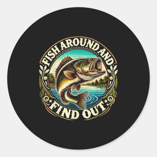 Funny B Fishing Men Dad Grandpa Fishing Lovers Ent ラウンドシール (正面)