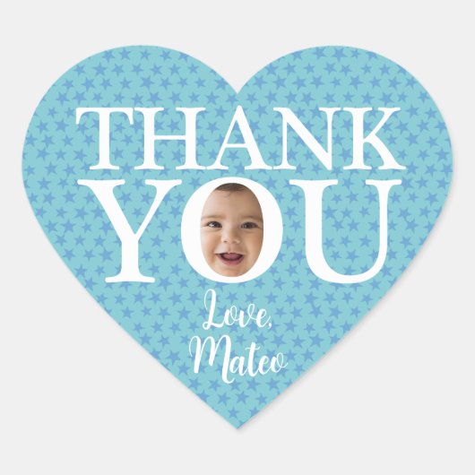 Funny baby face blue thank you Sticker ハートシール (正面)