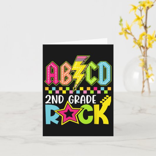 Funny Back To School Lightning Bolt 2nd Grade Rock カード (黄色い花)