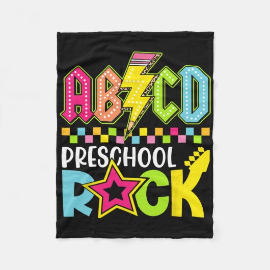 Funny Back To School Lightning Bolt Preschool Rock フリースブランケット (正面)